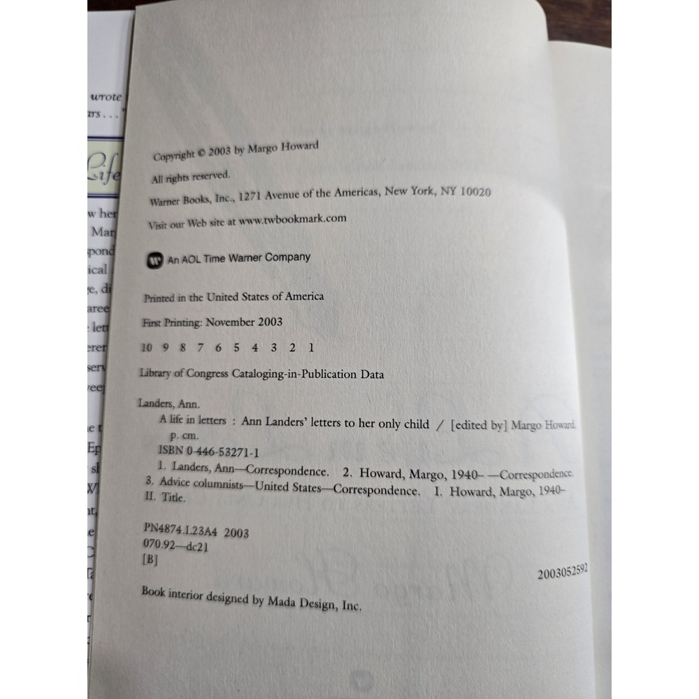 A Life in Letters Ann Landers Letters to Her Only Child Margo Howard 1st Ed 2003 - Picture 8 of 8